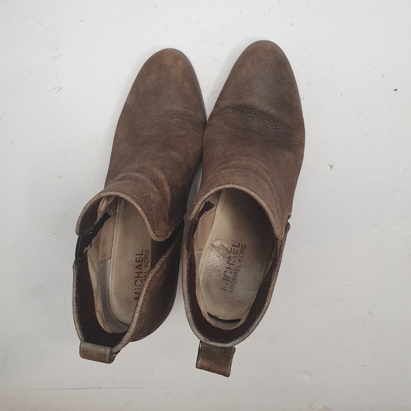 Michael Michael Kors Washed Brown Leather Pull on Ankle Heeled Boot Size 9.5M - Picture 6 of 9